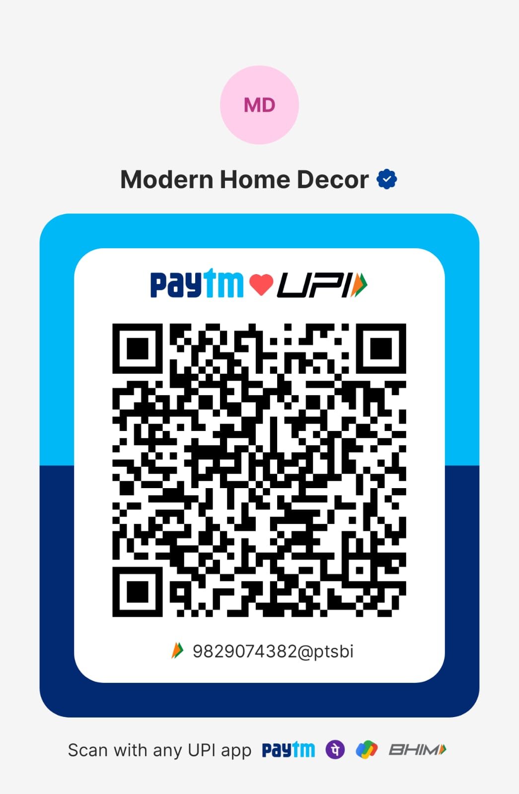 Scan to pay Modern Home Decor on UPI